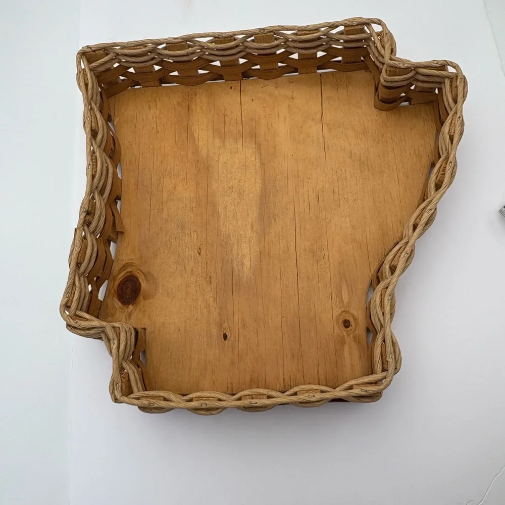Vintage Woven and Wood Arkansas-Shaped Basket